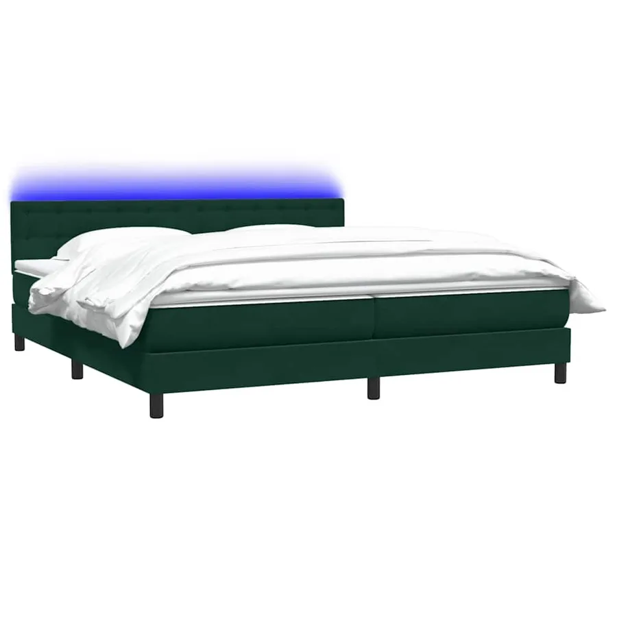 Sommier à lattes de lit et matelas et LED vert foncé 180x210cm velours - 3