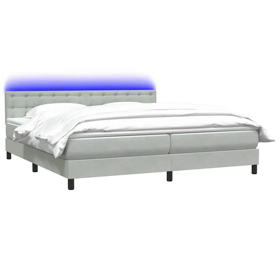 Sommier à lattes de lit et matelas et LED gris clair 180x210cm velours - 3