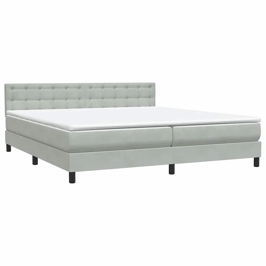 Sommier à lattes de lit et matelas et LED gris clair 180x210cm velours - 5