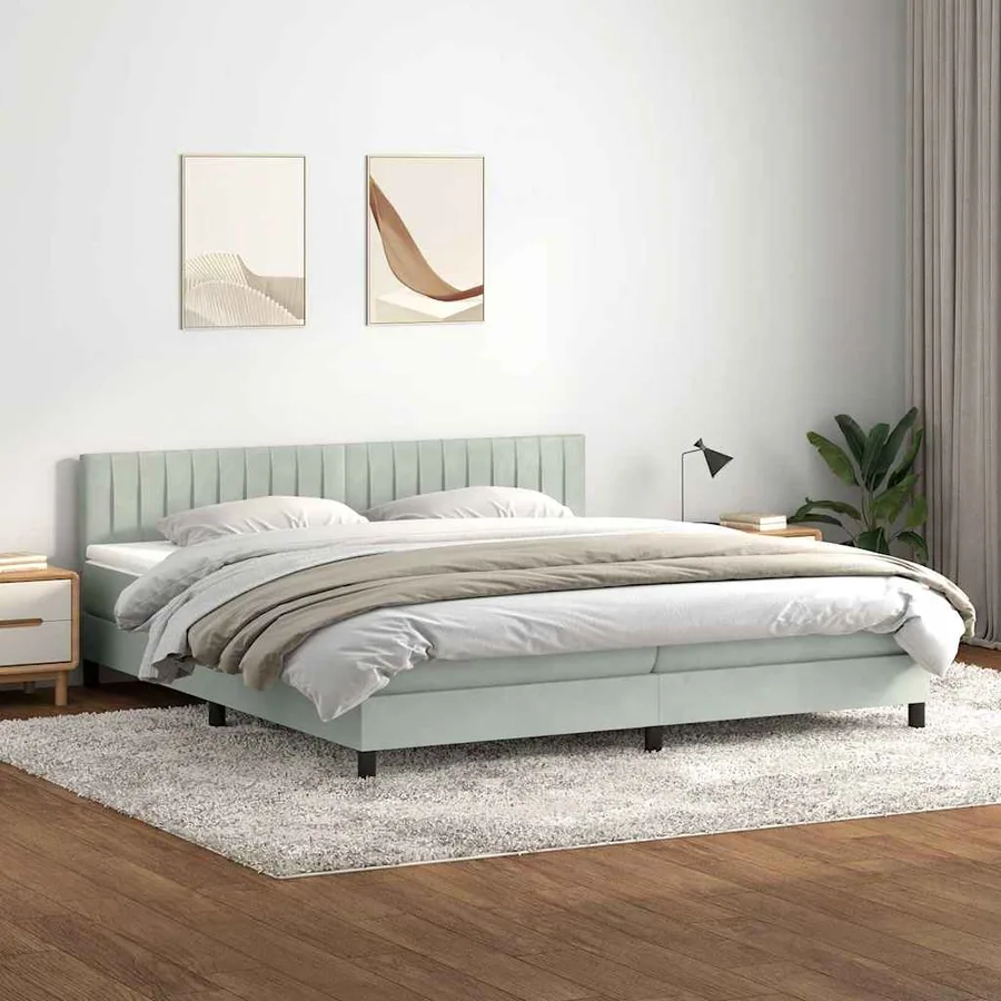 Sommier à lattes de lit et matelas gris clair 180x210cm velours - 3
