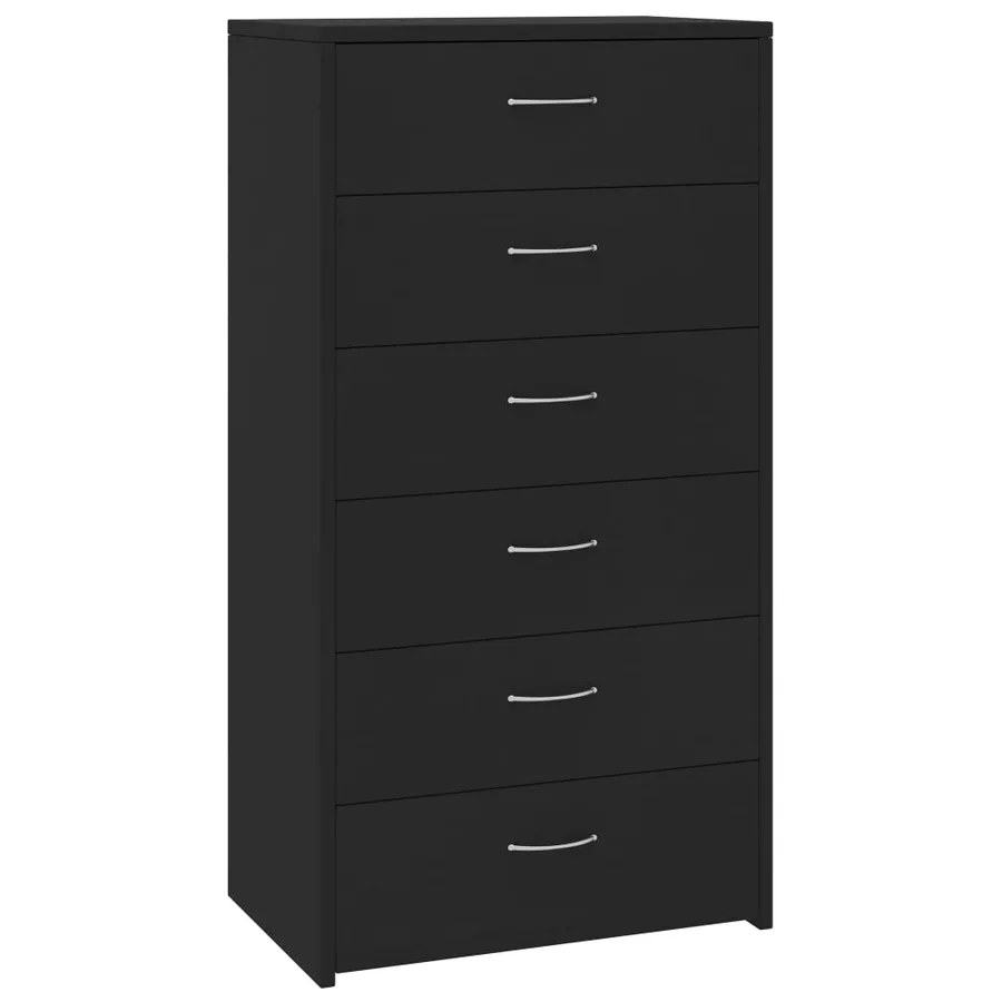 Buffet avec 6 tiroirs Noir 50x34x96 cm Bois d'ingénierie - 2