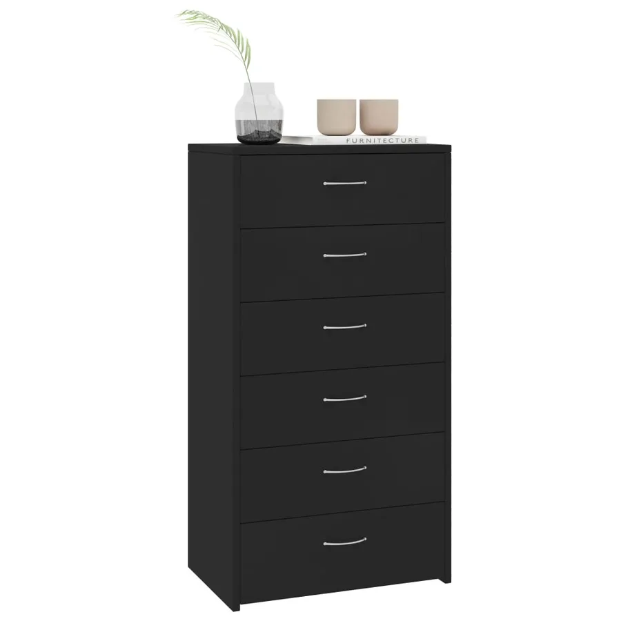 Buffet avec 6 tiroirs Noir 50x34x96 cm Bois d'ingénierie - 3
