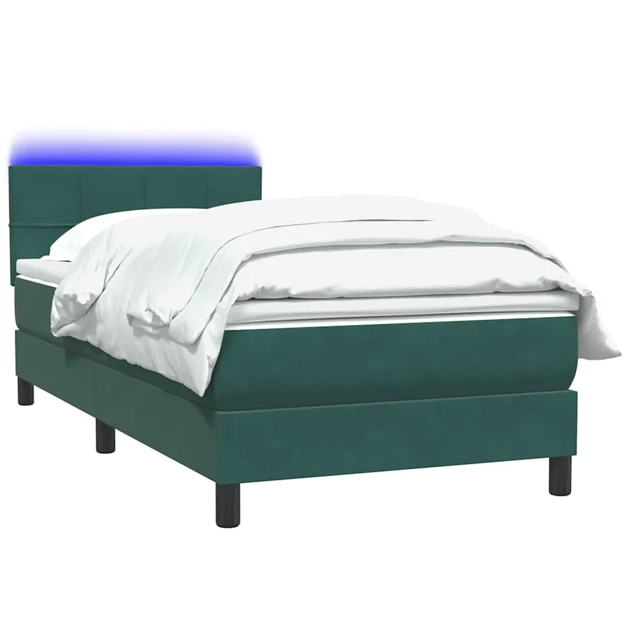 Sommier à lattes de lit et matelas et LED vert foncé 90x220 cm velours - 3