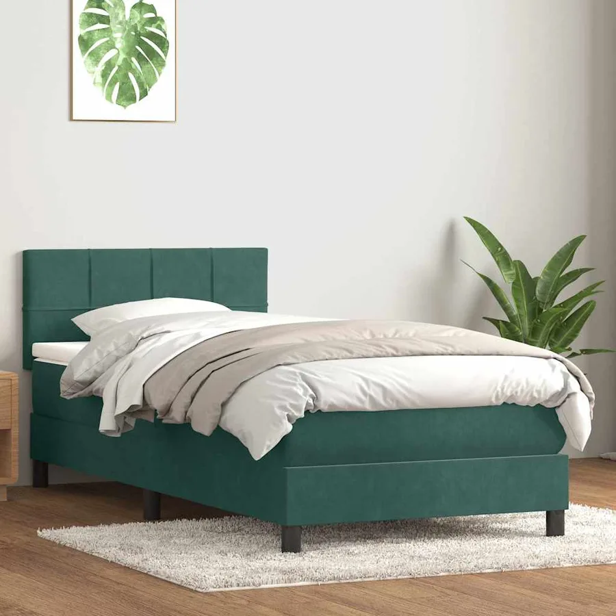 Sommier à lattes de lit et matelas et LED vert foncé 90x220 cm velours - 4