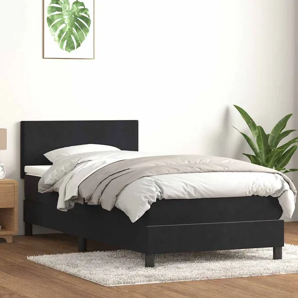 Sommier à lattes de lit avec matelas et LED noir 90x210 cm velours