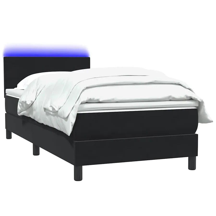 Sommier à lattes de lit avec matelas et LED noir 90x210 cm velours - 3