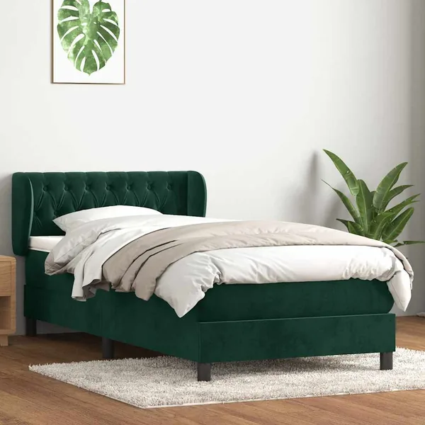 Sommier à lattes de lit et matelas vert foncé 90x220 cm velours