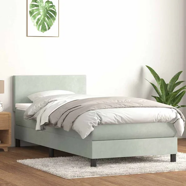 Sommier à lattes de lit et matelas gris clair 100x210cm velours