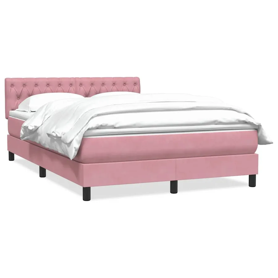 Sommier à lattes de lit avec matelas rose 140x210 cm velours - 2
