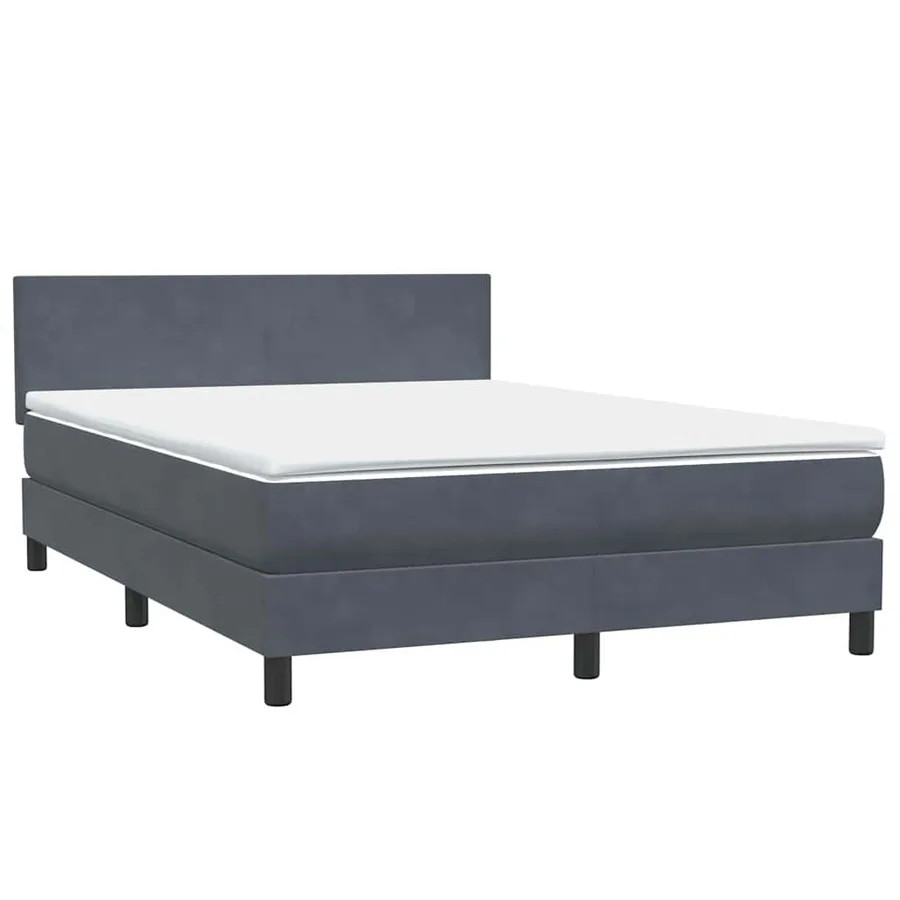 Sommier à lattes de lit et matelas et LED gris foncé 140x210cm velours - 5