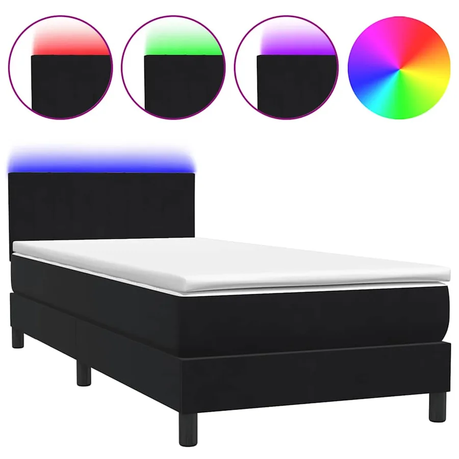 Sommier à lattes de lit avec matelas et LED noir 90x210 cm velours - 2