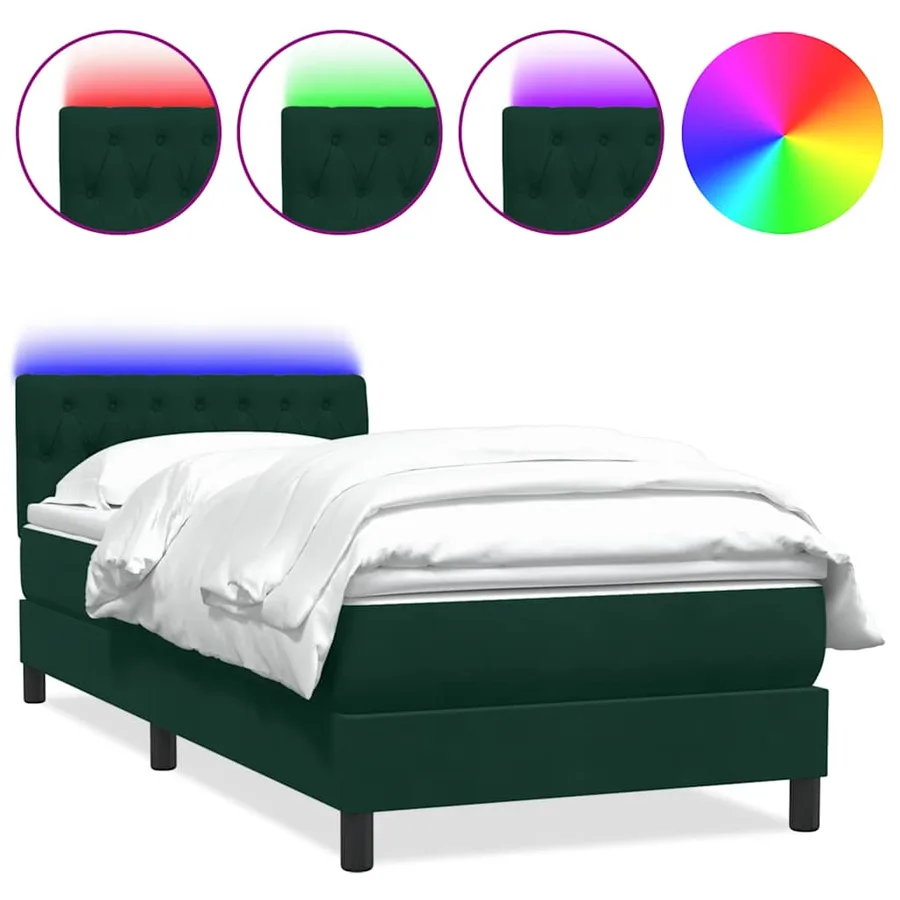 Sommier à lattes de lit et matelas et LED vert foncé 90x220 cm velours - 2