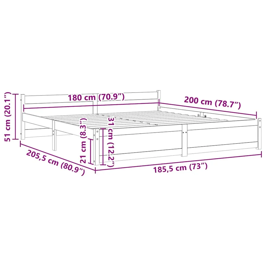 Cadre de lit sans matelas bois massif 180x200 cm - 9
