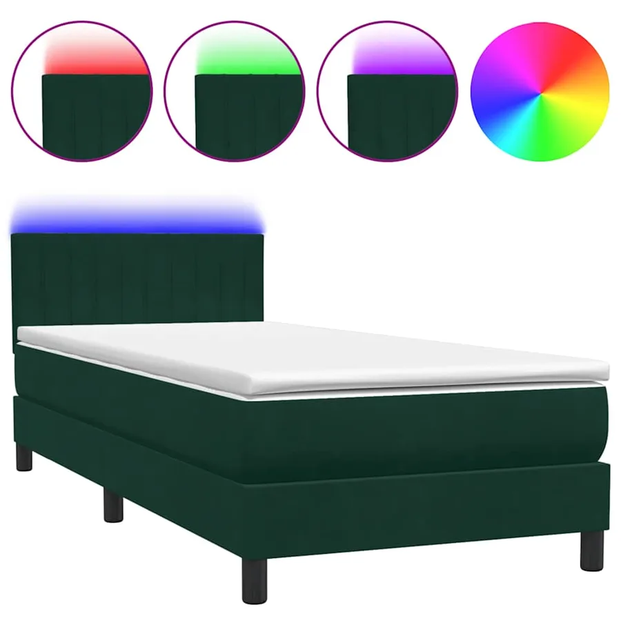 Sommier à lattes de lit et matelas et LED vert foncé 90x220 cm velours - 2