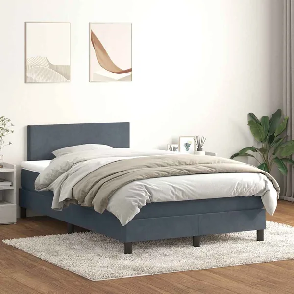 Sommier à lattes de lit et matelas et LED gris foncé 120x210cm velours