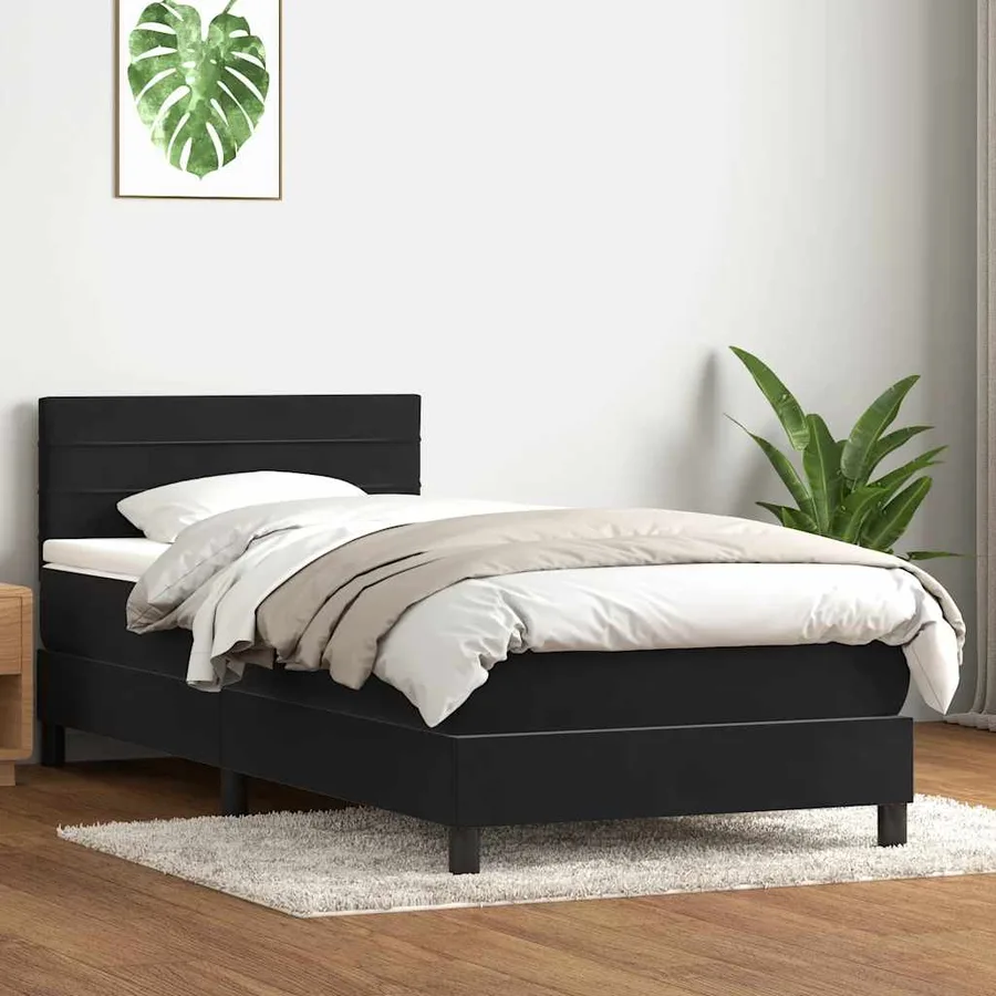 Sommier à lattes de lit avec matelas et LED noir 90x210 cm velours - 4