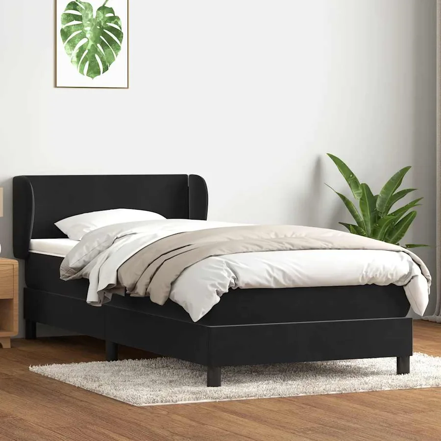 Sommier à lattes de lit avec matelas noir 90x210 cm velours - 3