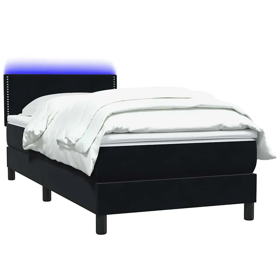 Sommier à lattes de lit avec matelas et LED noir 90x210 cm velours - 3