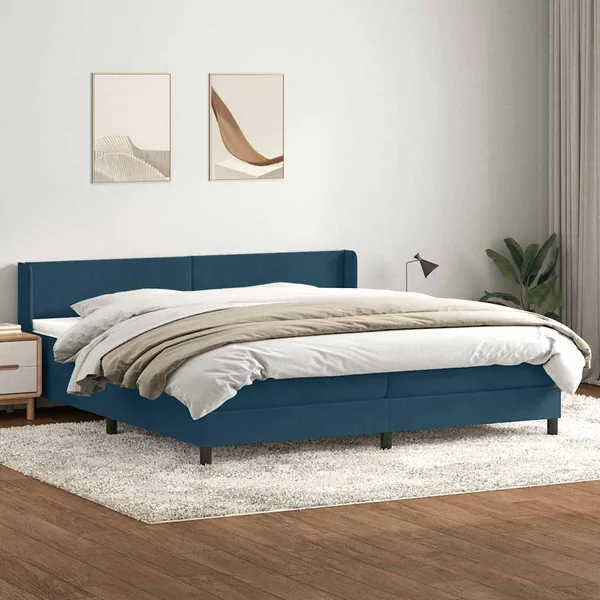 Sommier à lattes de lit et matelas bleu foncé 180x210cm velours