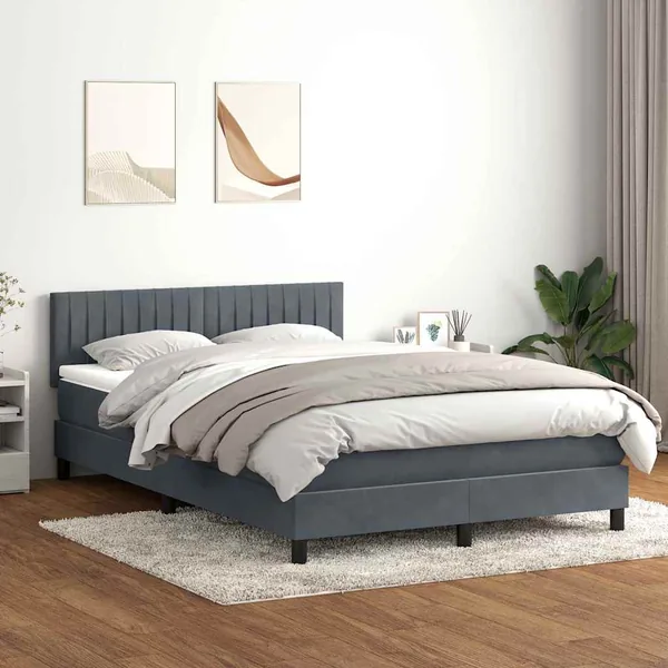 Sommier à lattes de lit et matelas et LED gris foncé 140x210cm velours