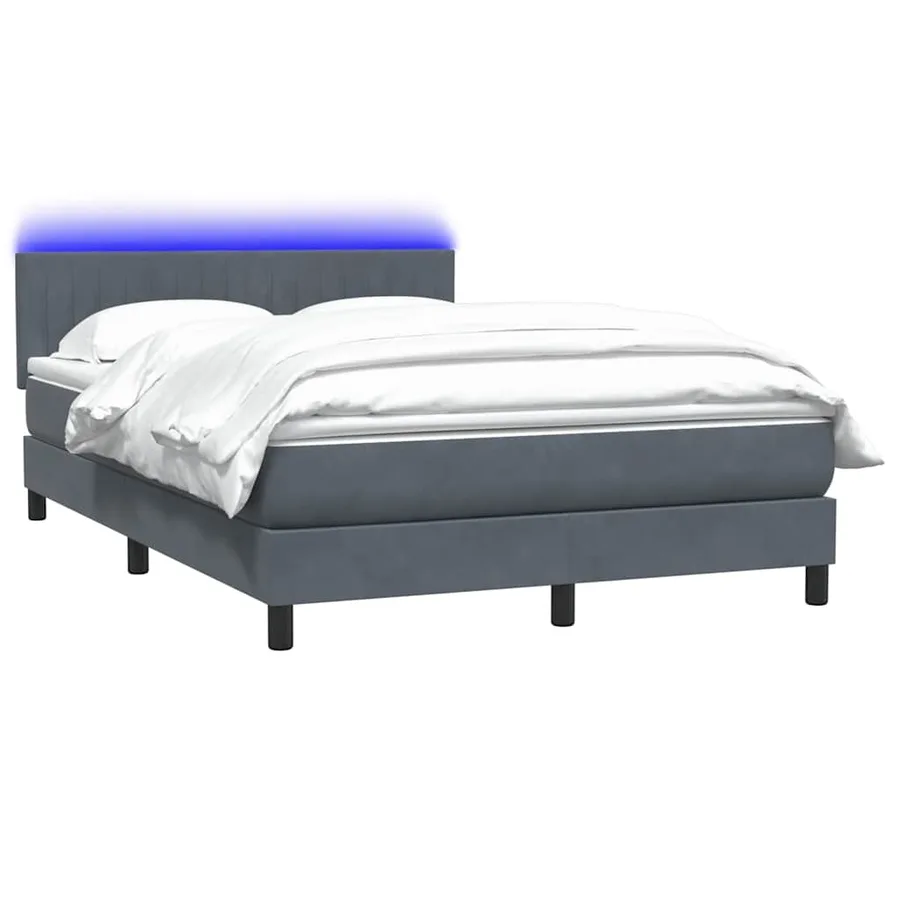 Sommier à lattes de lit et matelas et LED gris foncé 140x210cm velours - 3