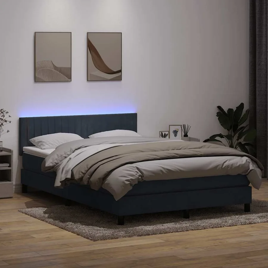 Sommier à lattes de lit et matelas et LED gris foncé 140x210cm velours - 4