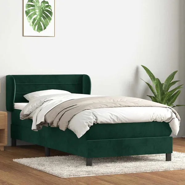 Sommier à lattes de lit et matelas vert foncé 90x220 cm velours