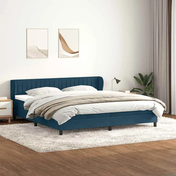 Sommier à lattes de lit et matelas bleu foncé 200x210cm velours