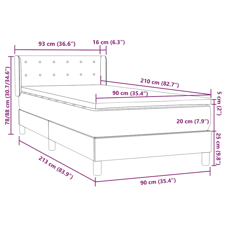 Sommier à lattes de lit avec matelas noir 90x210 cm velours - 12