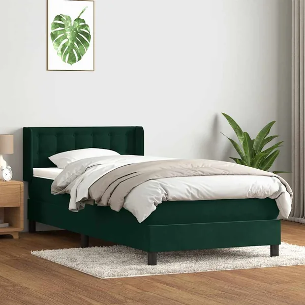 Sommier à lattes de lit et matelas vert foncé 90x220 cm velours