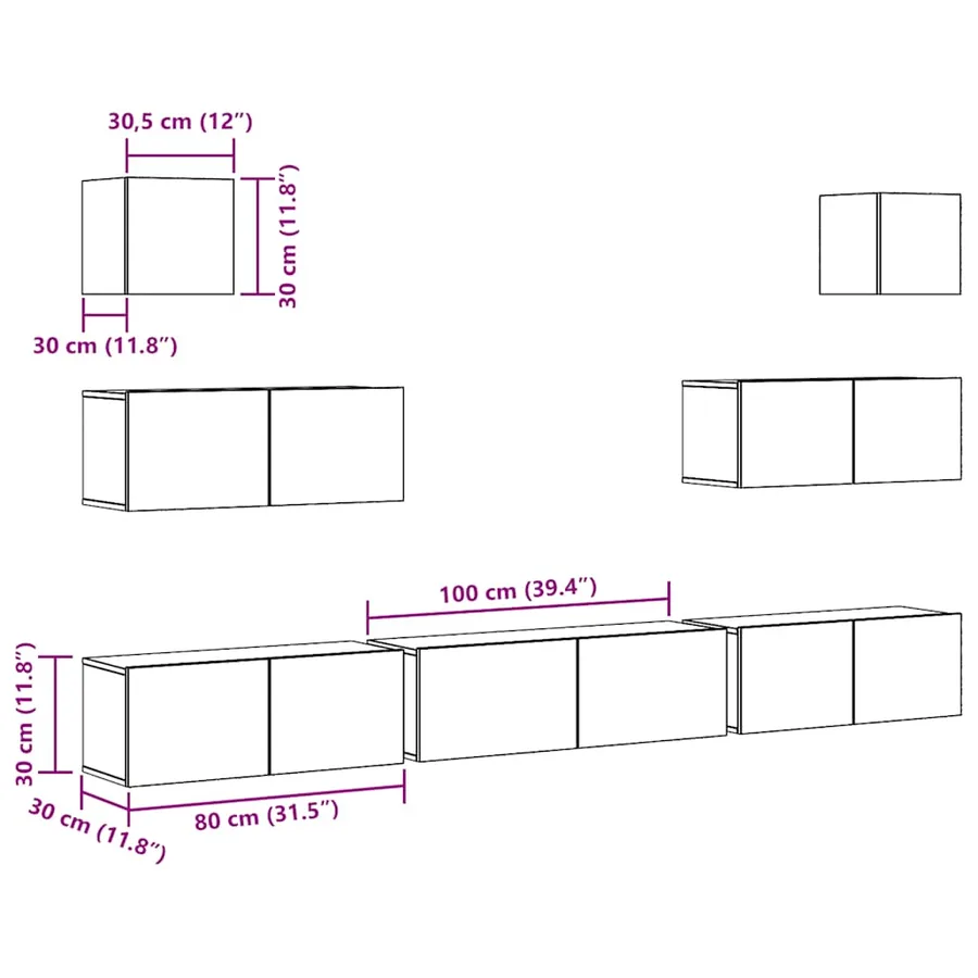Ensemble de meuble TV mural 7 pcs vieux bois bois d'ingénierie - 11