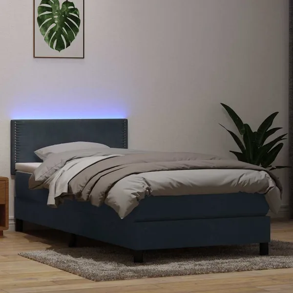 Sommier à lattes de lit et matelas et LED gris foncé 100x210cm velours