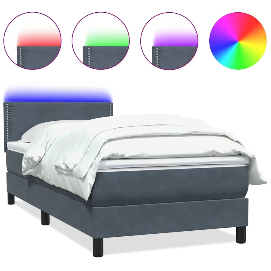 Sommier à lattes de lit et matelas et LED gris foncé 100x210cm velours - 2