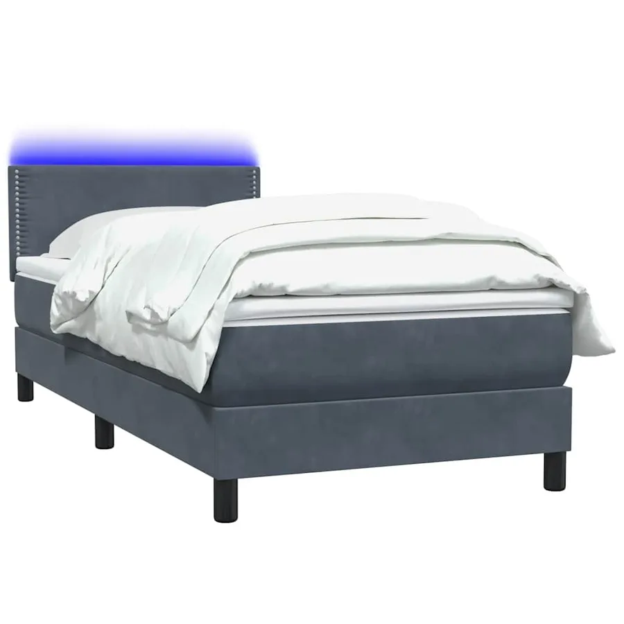 Sommier à lattes de lit et matelas et LED gris foncé 100x210cm velours - 3
