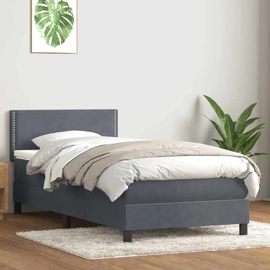 Sommier à lattes de lit et matelas et LED gris foncé 100x210cm velours - 4