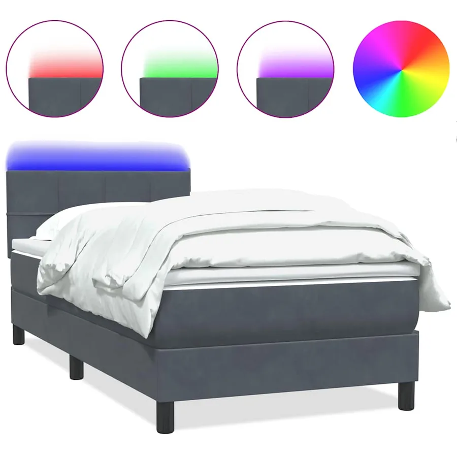 Sommier à lattes de lit et matelas et LED gris foncé 100x210cm velours - 2