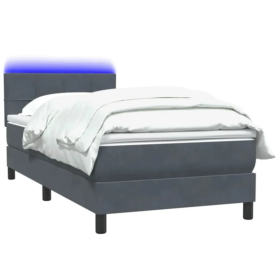Sommier à lattes de lit et matelas et LED gris foncé 100x210cm velours - 3