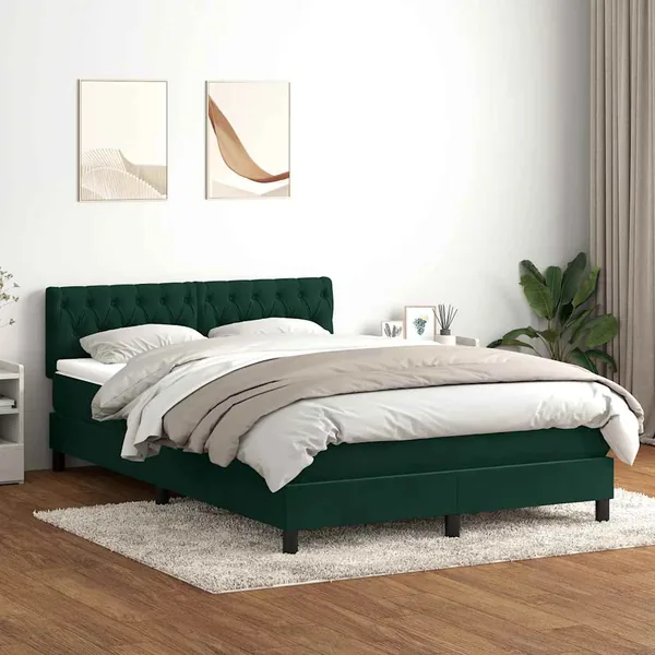 Sommier à lattes de lit et matelas et LED vert foncé 160x210cm velours