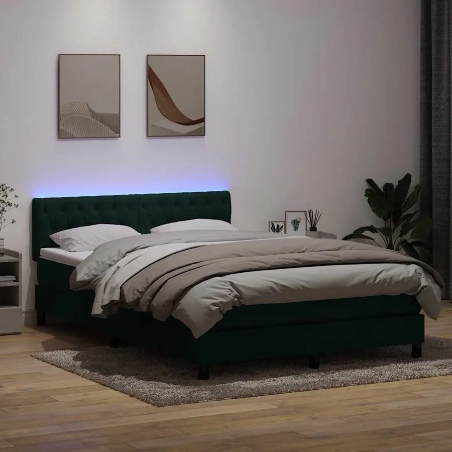 Sommier à lattes de lit et matelas et LED vert foncé 160x210cm velours - 4