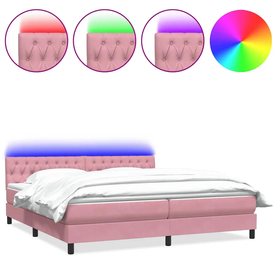 Sommier à lattes de lit avec matelas et LED rose 180x210 cm velours - 2