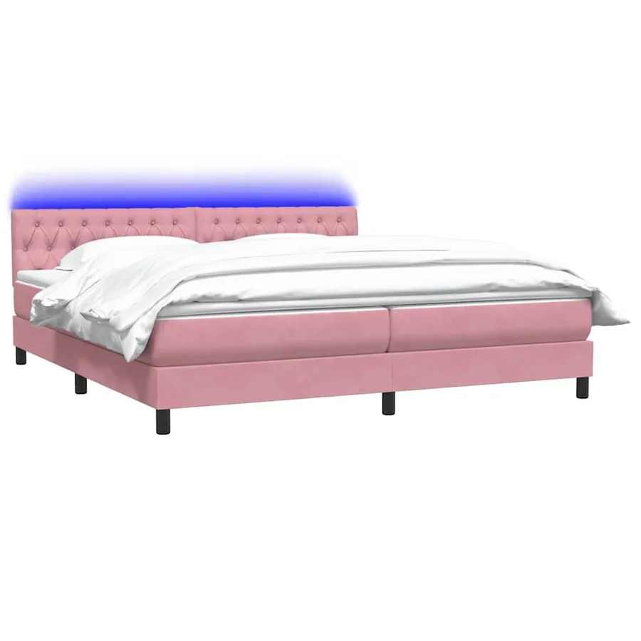 Sommier à lattes de lit avec matelas et LED rose 180x210 cm velours - 3