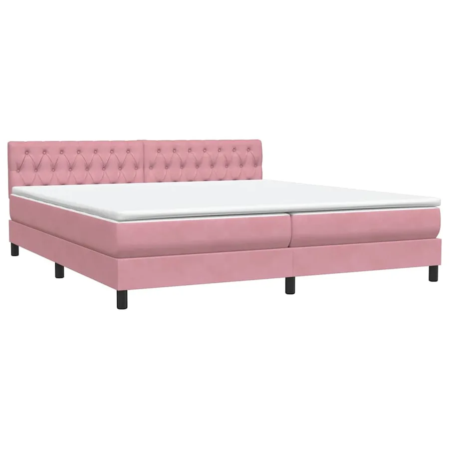 Sommier à lattes de lit avec matelas et LED rose 180x210 cm velours - 5