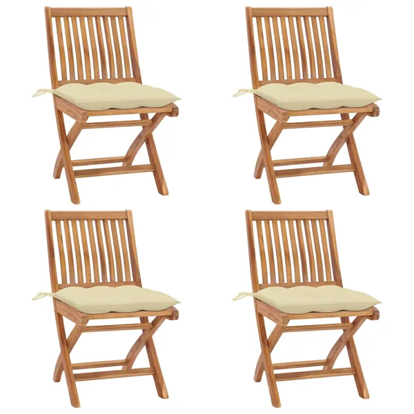 Chaises pliables de jardin avec coussins lot de 4 Teck solide