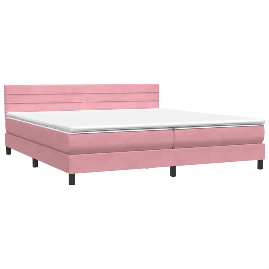 Sommier à lattes de lit avec matelas et LED rose 180x210 cm velours - 5
