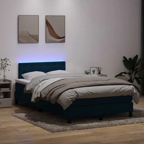 Sommier à lattes de lit et matelas et LED bleu foncé 120x210cm velours