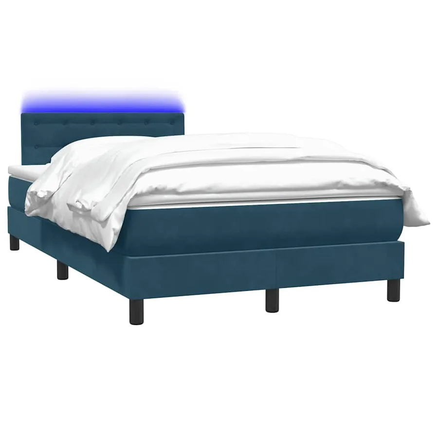 Sommier à lattes de lit et matelas et LED bleu foncé 120x210cm velours - 3