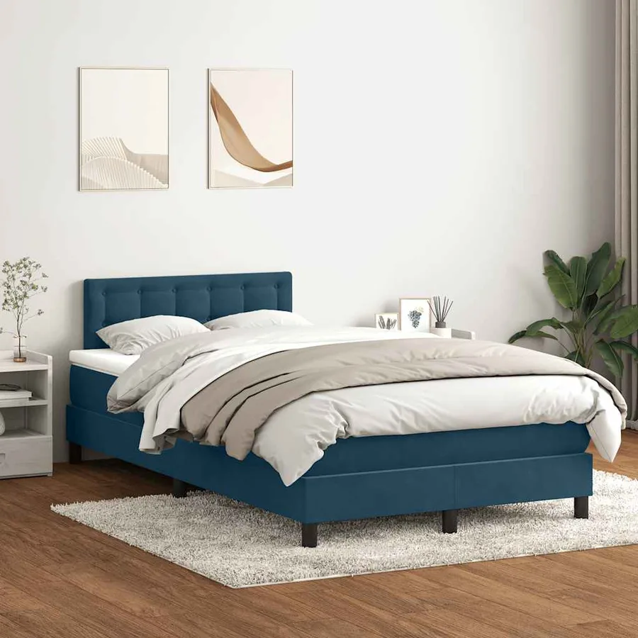 Sommier à lattes de lit et matelas et LED bleu foncé 120x210cm velours - 4