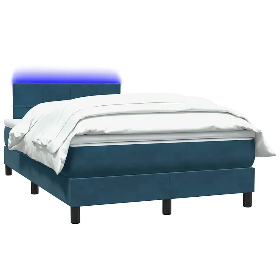 Sommier à lattes de lit et matelas et LED bleu foncé 120x210cm velours - 3