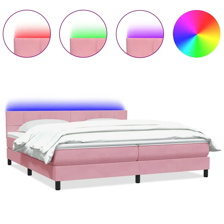 Sommier à lattes de lit avec matelas et LED rose 180x210 cm velours - 2