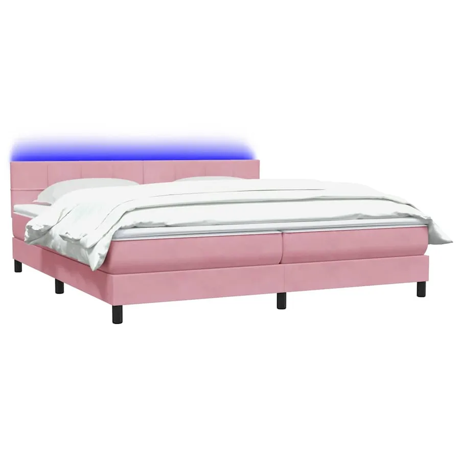 Sommier à lattes de lit avec matelas et LED rose 180x210 cm velours - 3